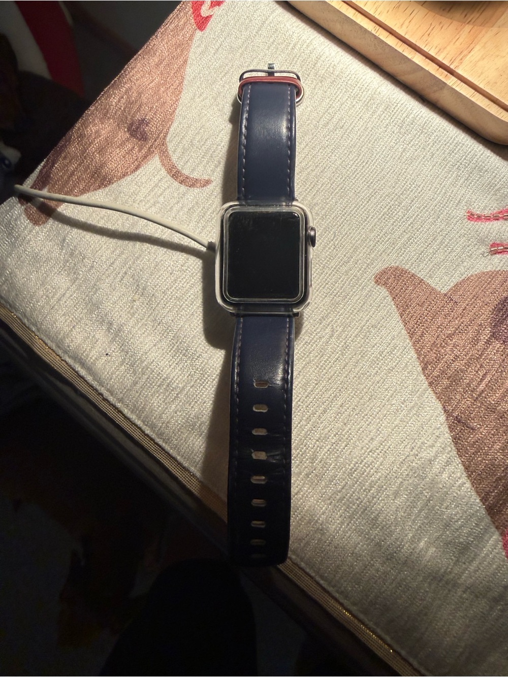 Leather Navy Blue Apple Watch Band with Silver Case series 3